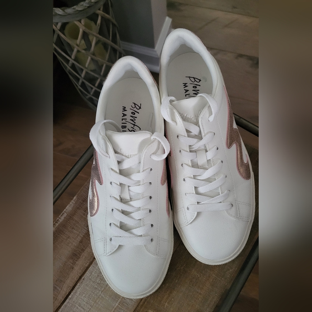 Blowfish White and Metallic Pink Sneakers